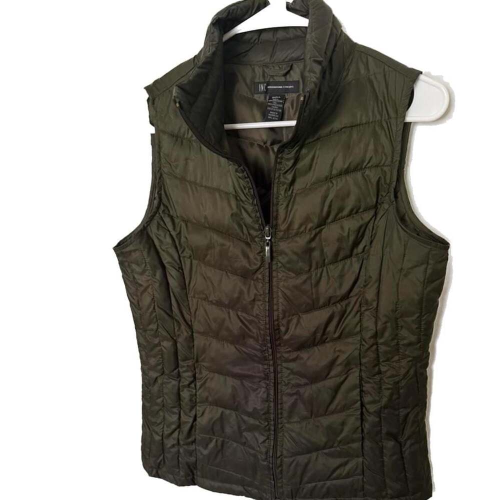 INC International Concepts Olive Green Puffer Vest Size S